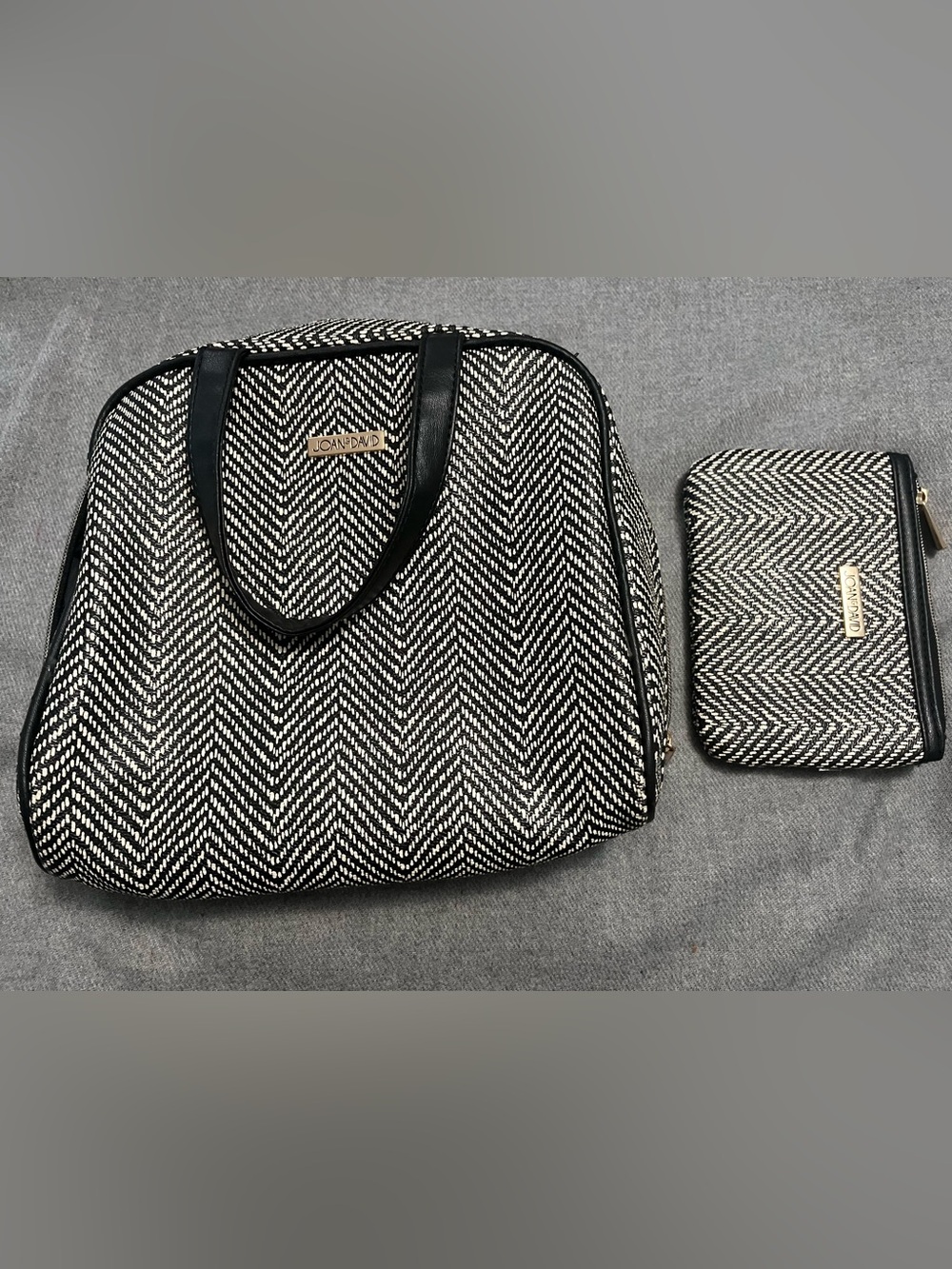 Vintage Joan & David Black and White Herringbone Tote